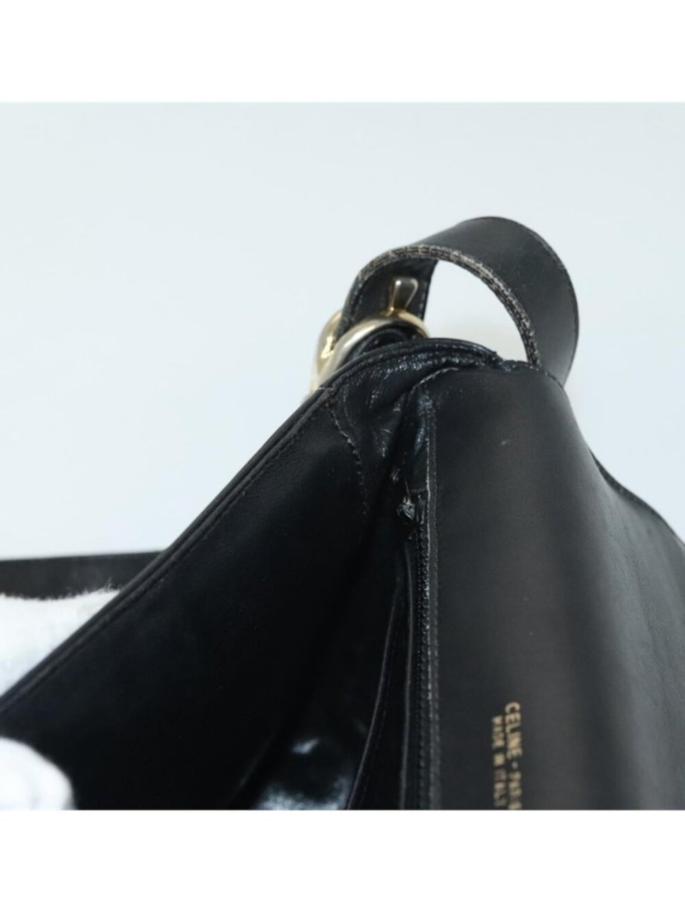 Authentic CELINE Shoulder Bag Leather Navy Gold - Picture 10 of 16